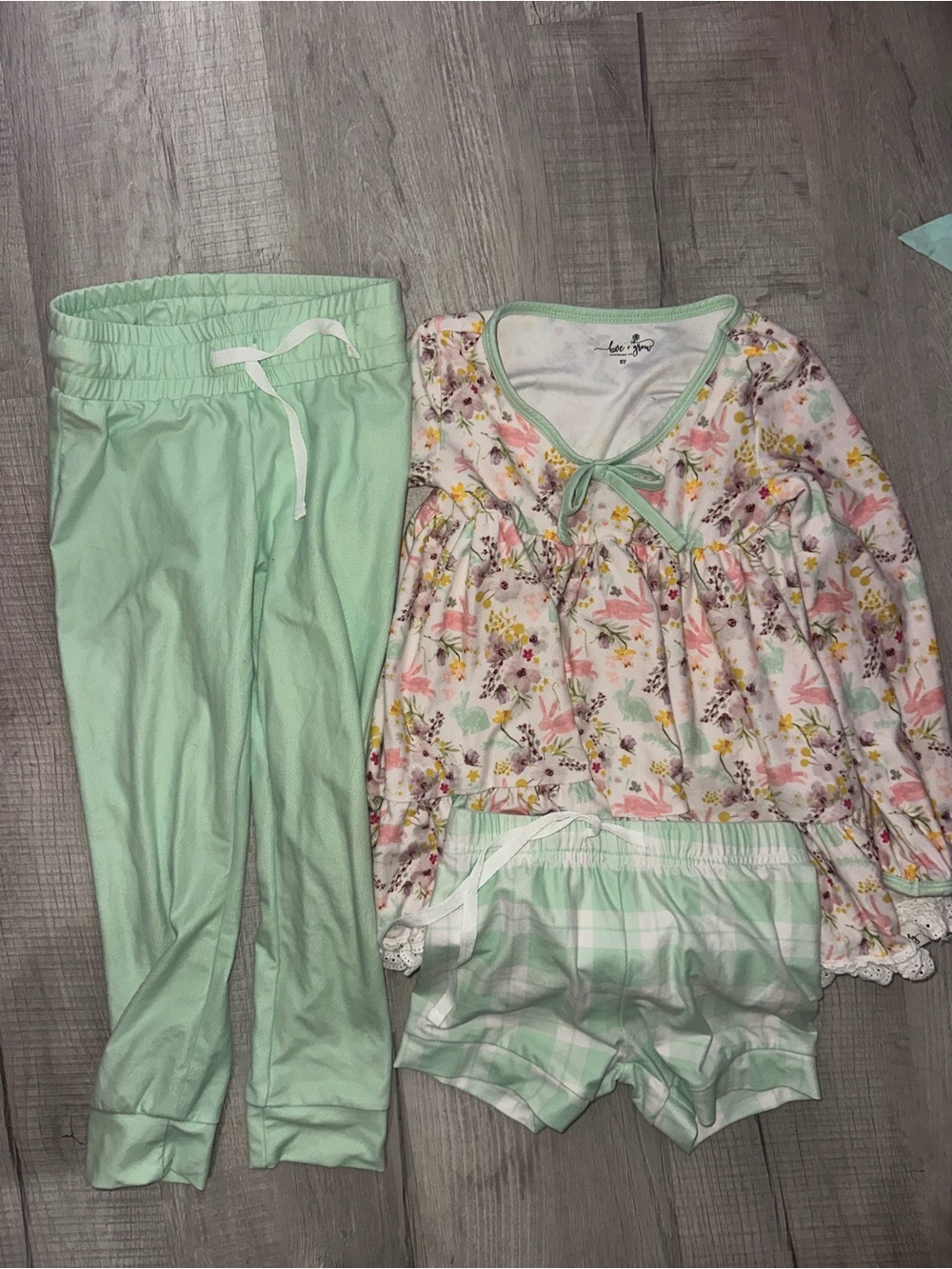 Love and grow Girls Mint Floral Easter  3-Piece Pajama Set size 5